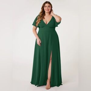 Dark Green Azazie Bridesmaid Dress with Flutter Sleeves